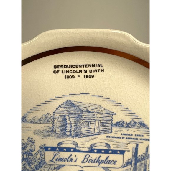 Lincolns Birth Place Kentucky Souvenir Plate  9 Inches Ironstone - Picture 2 of 16